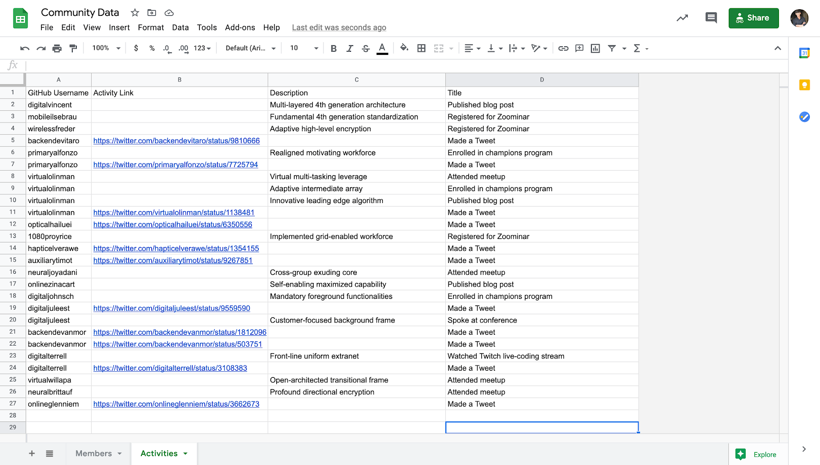 Storing members’ activities in Google Sheet