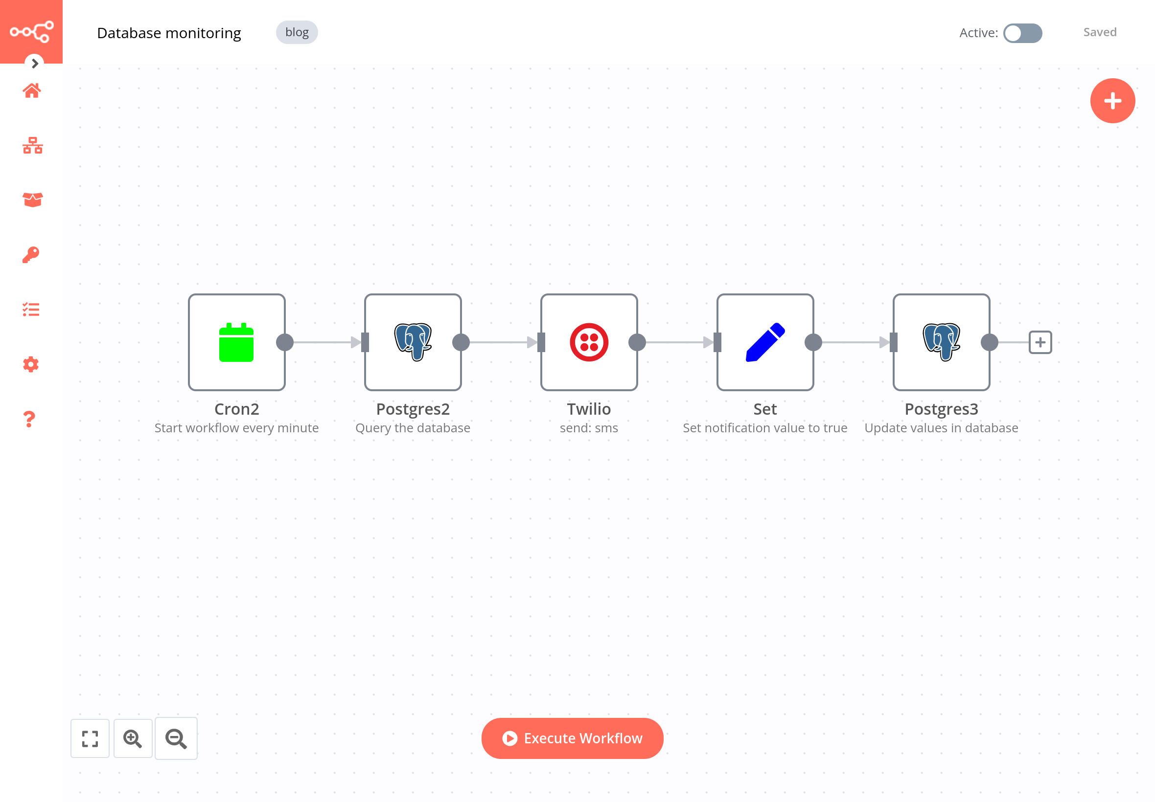 Workflow for querying a database and sending SMS alerts with Twilio