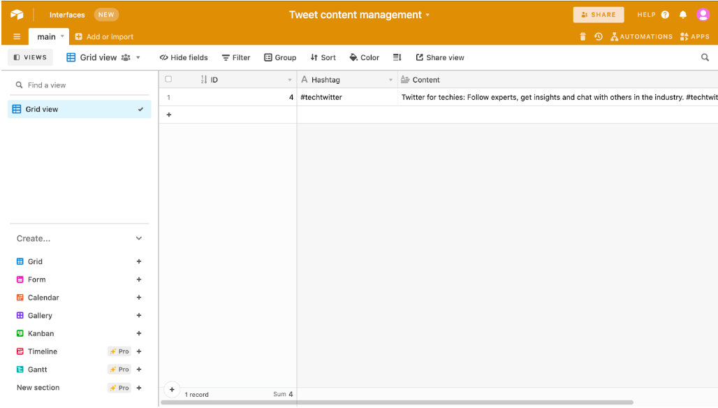 An Airtable base for the tweet generator bot