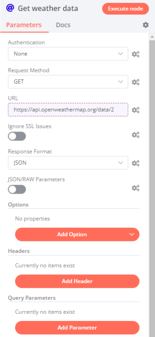 HTTP Request node configuration