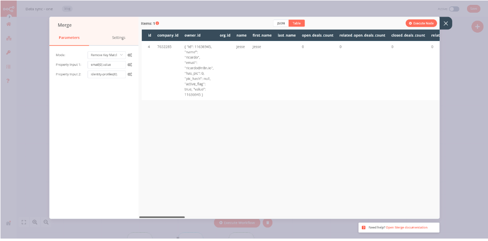 Configuration of Merge node