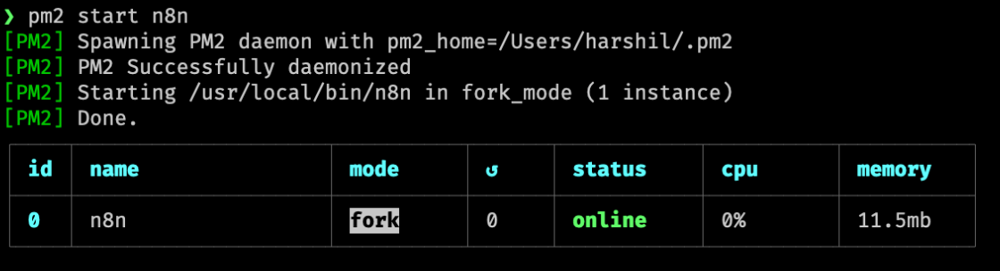 pm2 command to start n8n