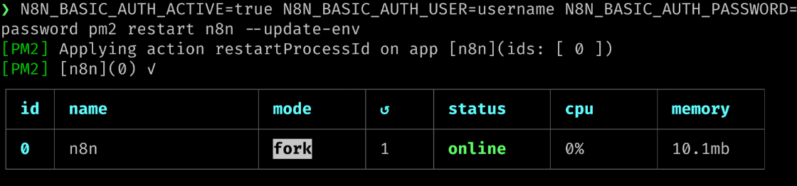 command to restart pm2 with the new configuration