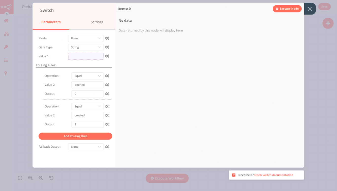 Configuration of Switch node