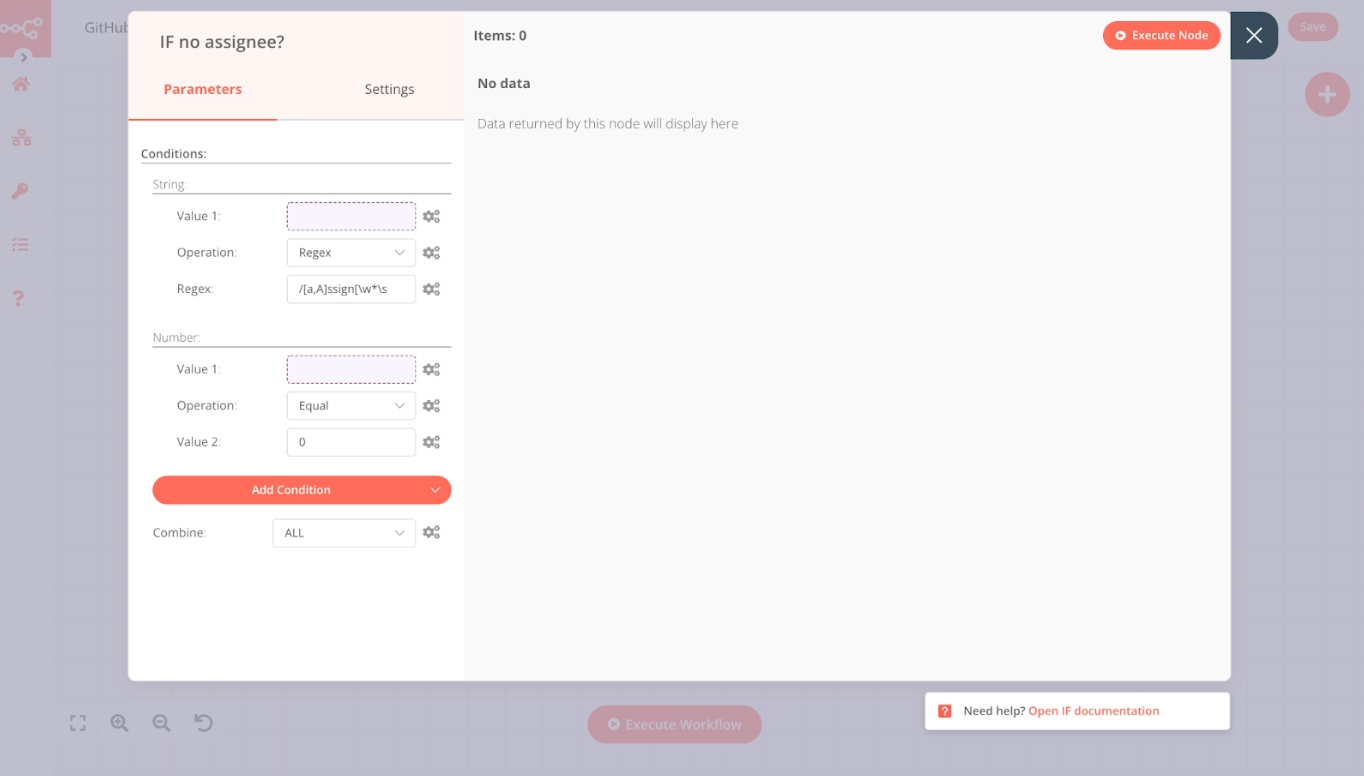 Configuration of IF node for new GitHub issues