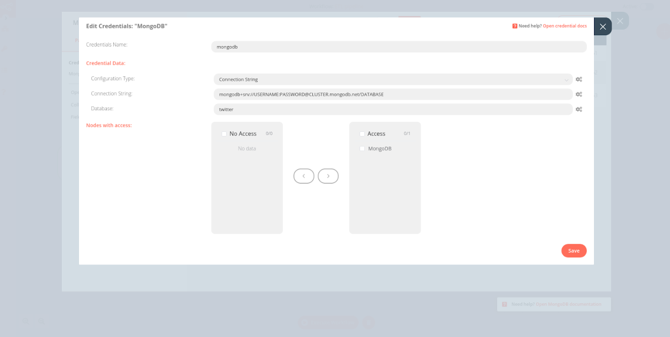 MongoDB node credentials