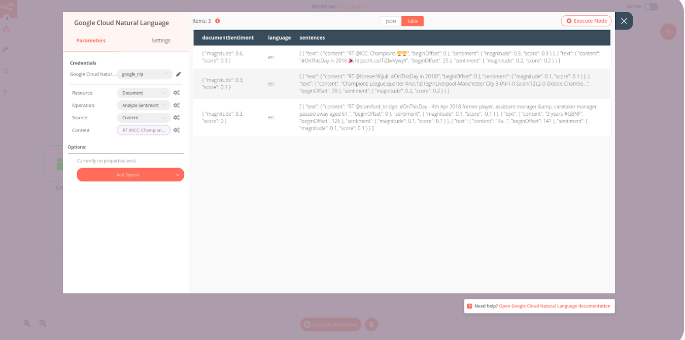 Google Cloud Natural Language node