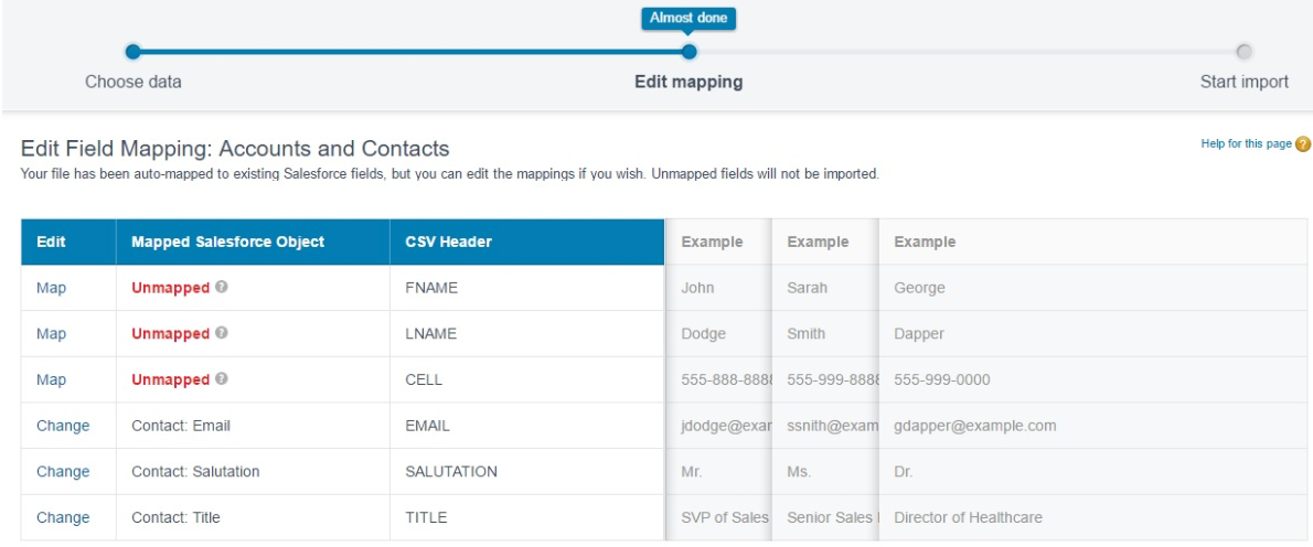 Salesforce Import Wizard data import