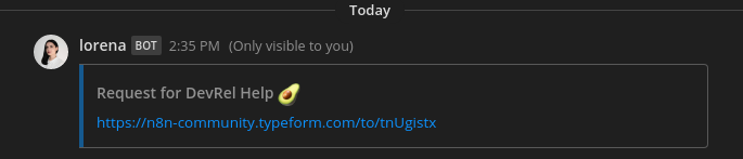 Message showing a link to a typeform posted in a Mattermost chat window
