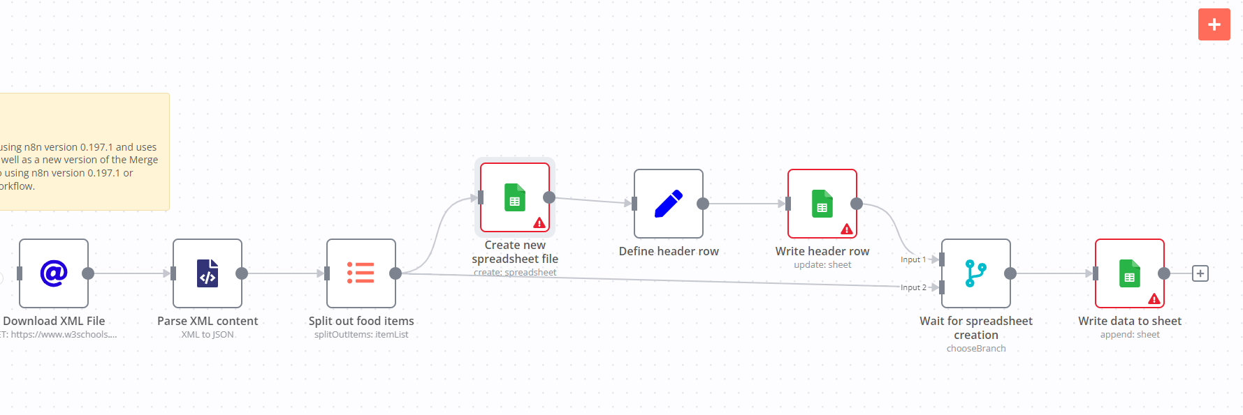 n8n import XML to Google Sheets