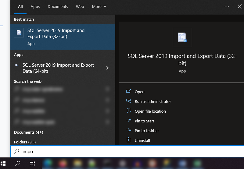 Quick access to the SQL Server Import & Export Wizard