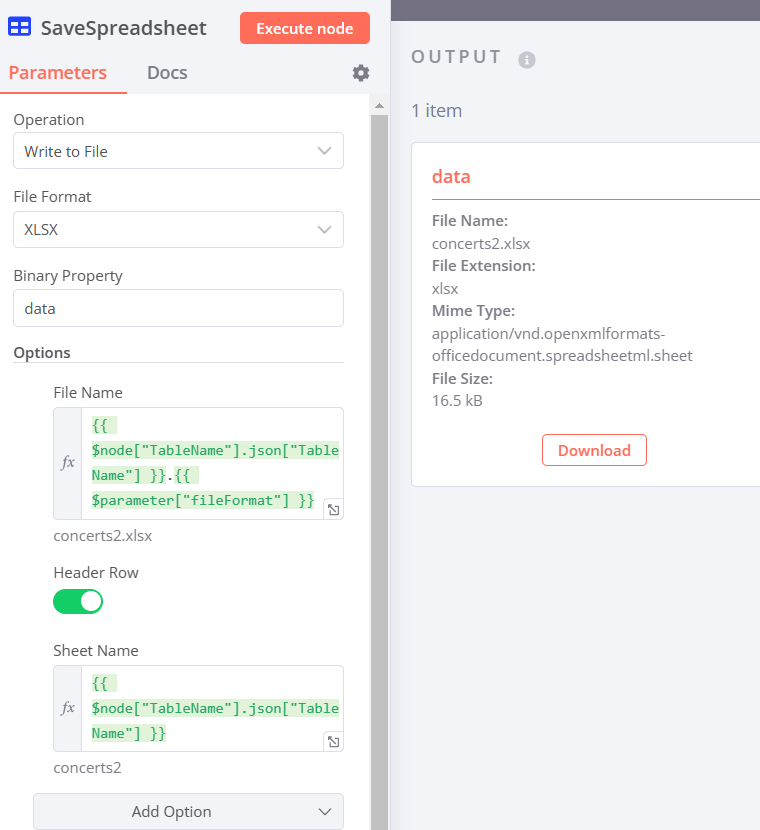 Assign spreadsheet and table name automatically