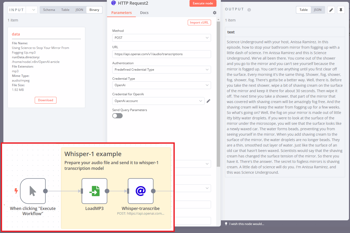 Transcribe a voice into text using OpenAI Whisper model