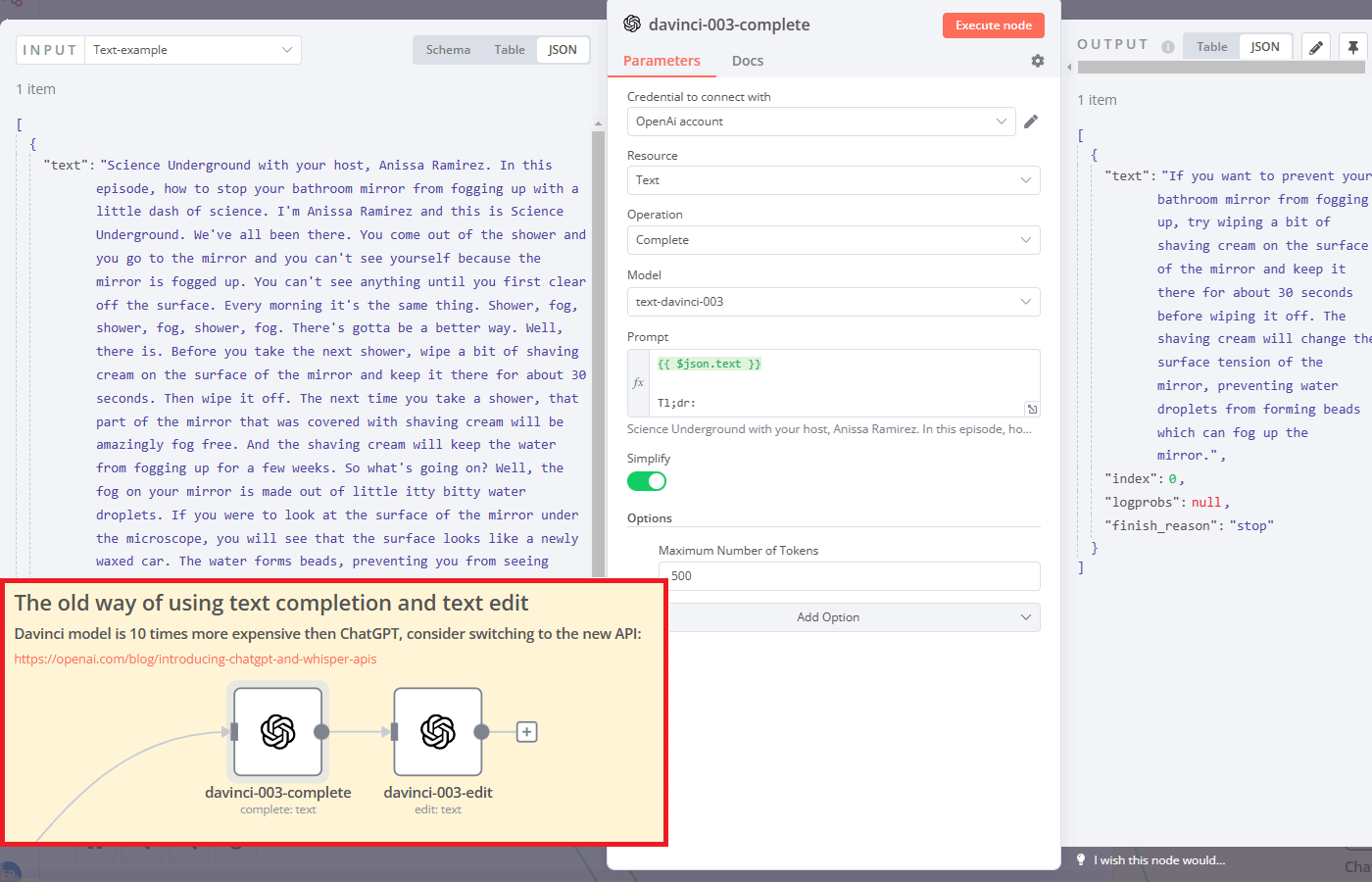 Davinci-complete: Produce a Tl;dr from a science podcast