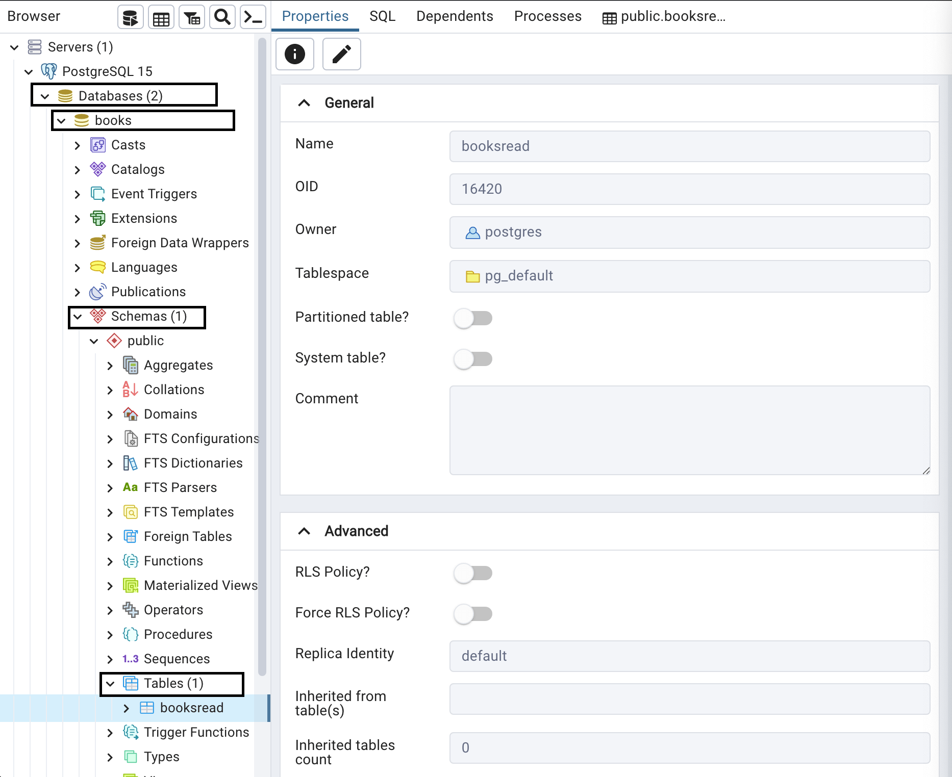 Tab drill-down to booksRead table