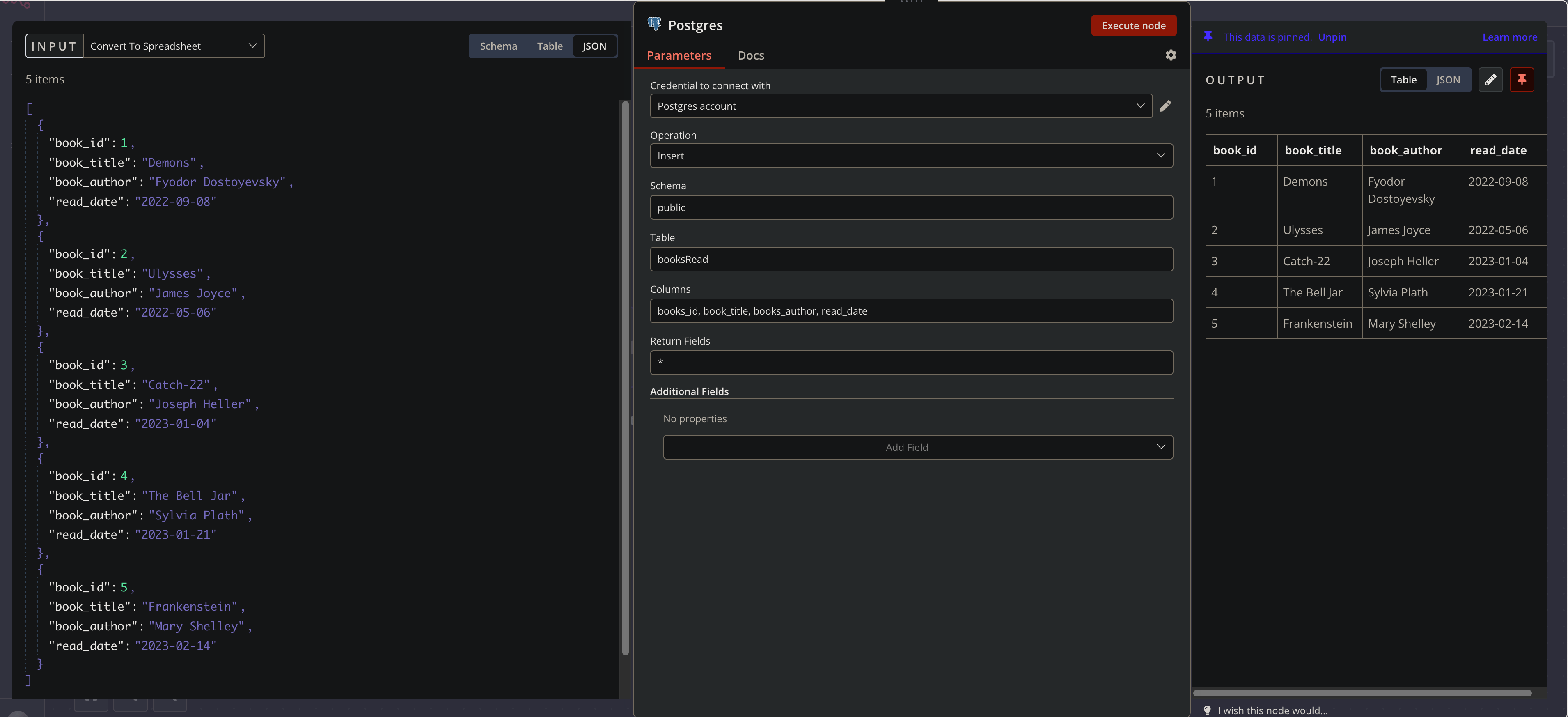 Use PostgreSQL node to import CSV file into a database