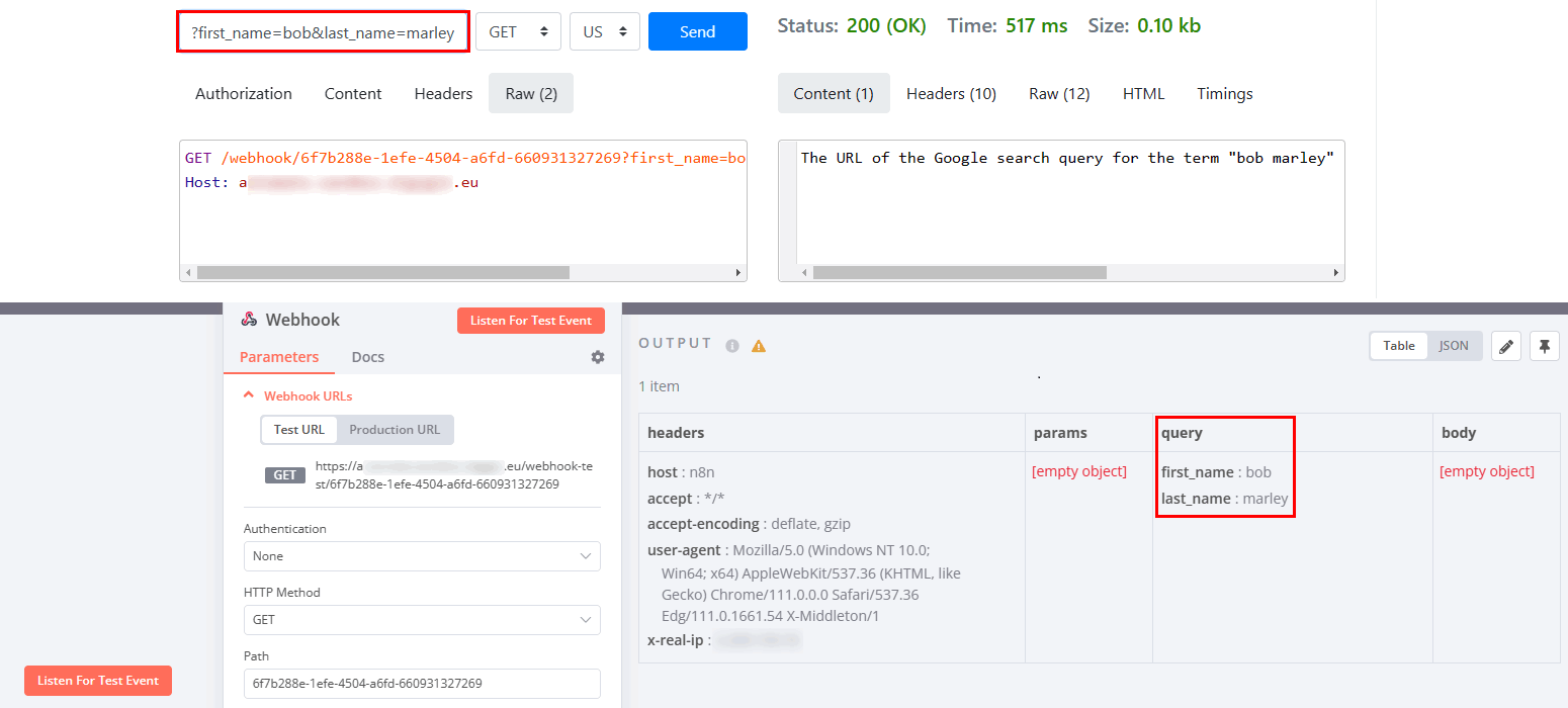 Test results using ReqBin service