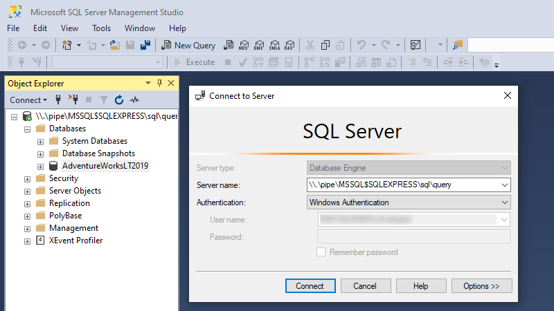 Connect to the SQL Server from SSMS