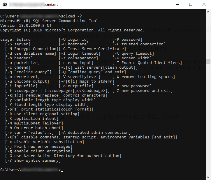 List of sqlcmd options