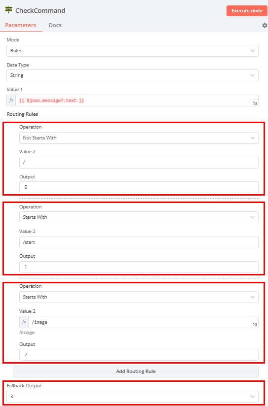 Switch node routes the requests to the corresponding AI models