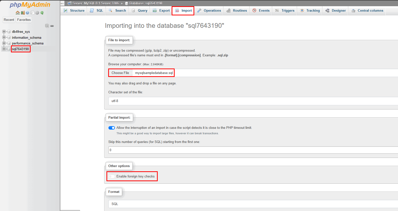 phpMyAdmin supports import from several file formats