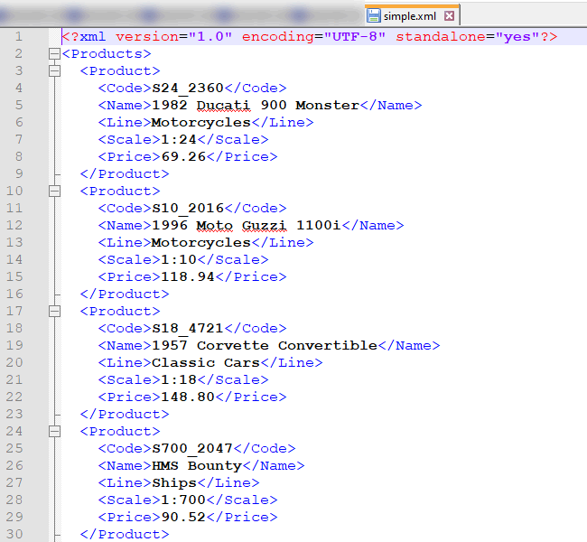 An example of a simple SQL to XML export