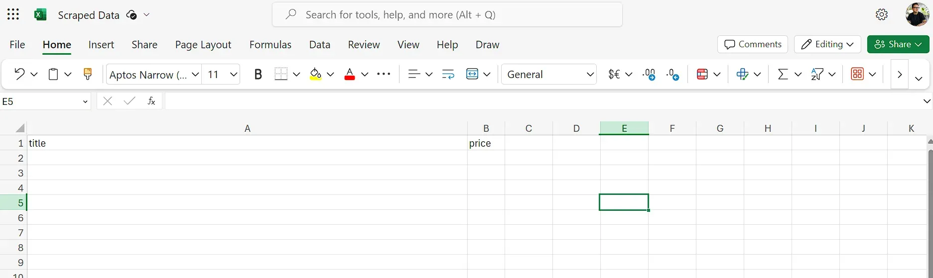 Excel Sheet structure