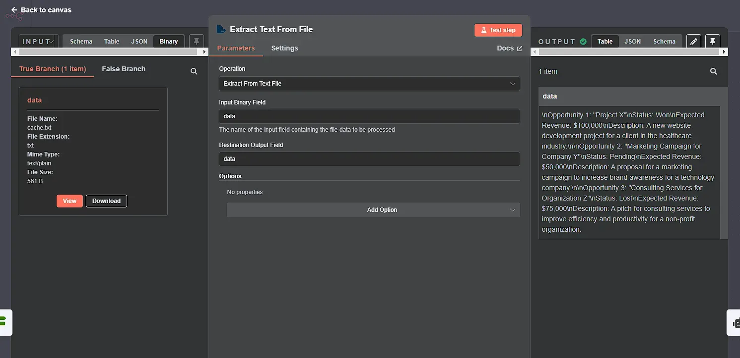 Configure the extract from file node