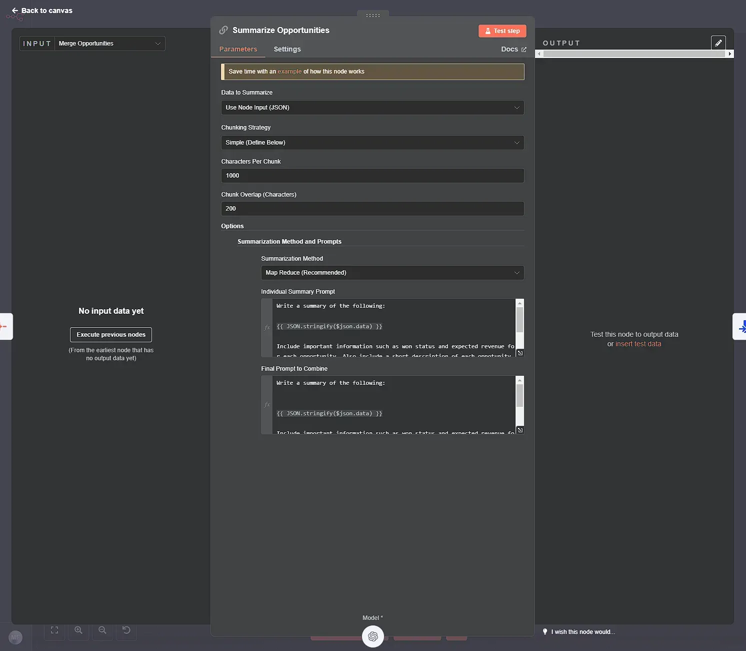 Configure the summarization node