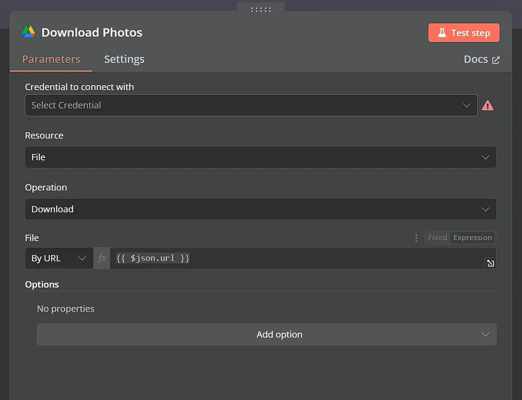 Google Drive download node