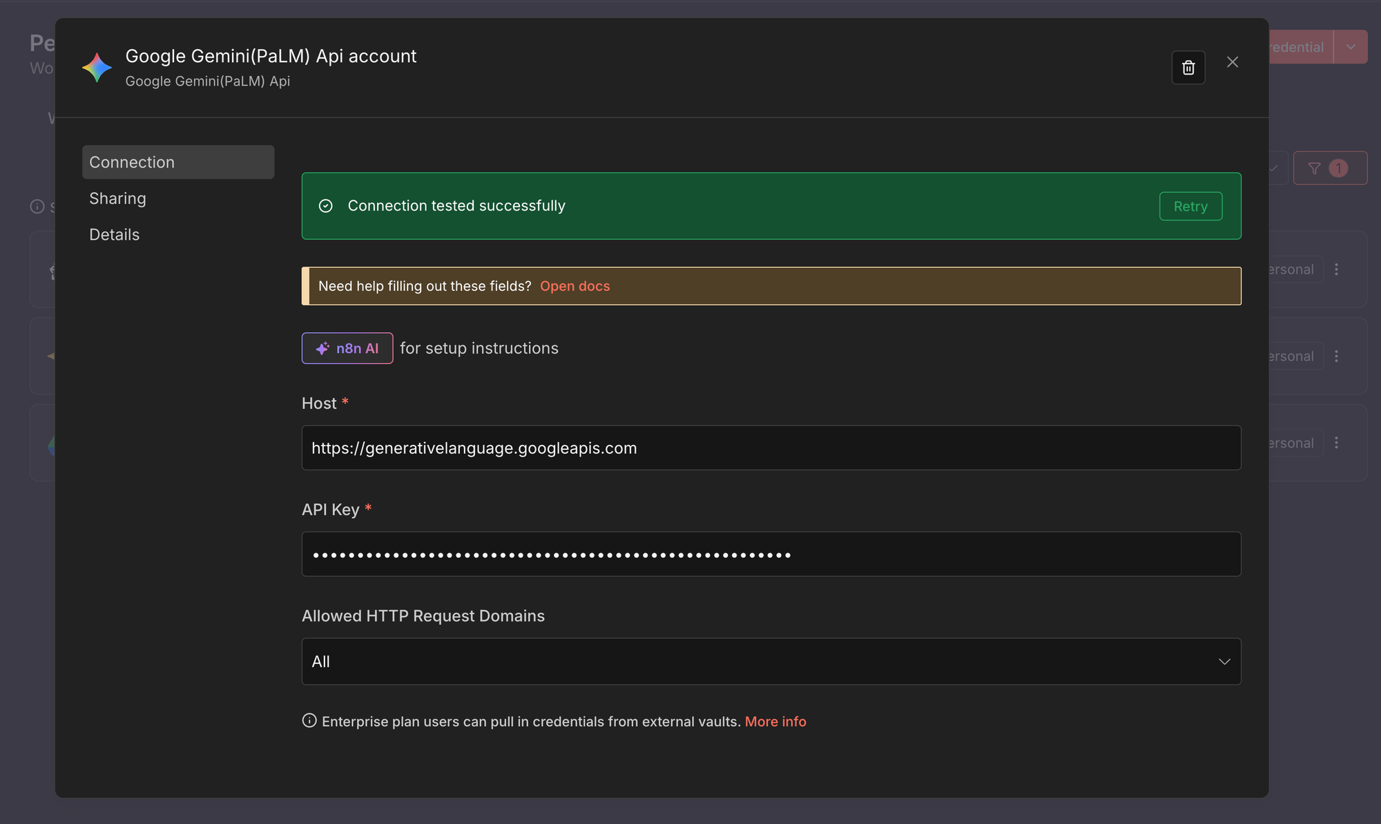 Google Gemini (PaLM) API credential - n8n
