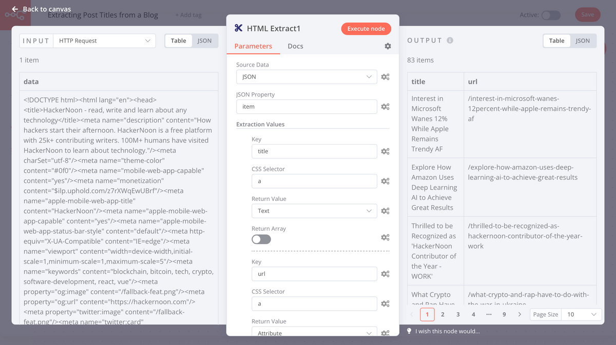 Node details view inluding the Input & Output Panes